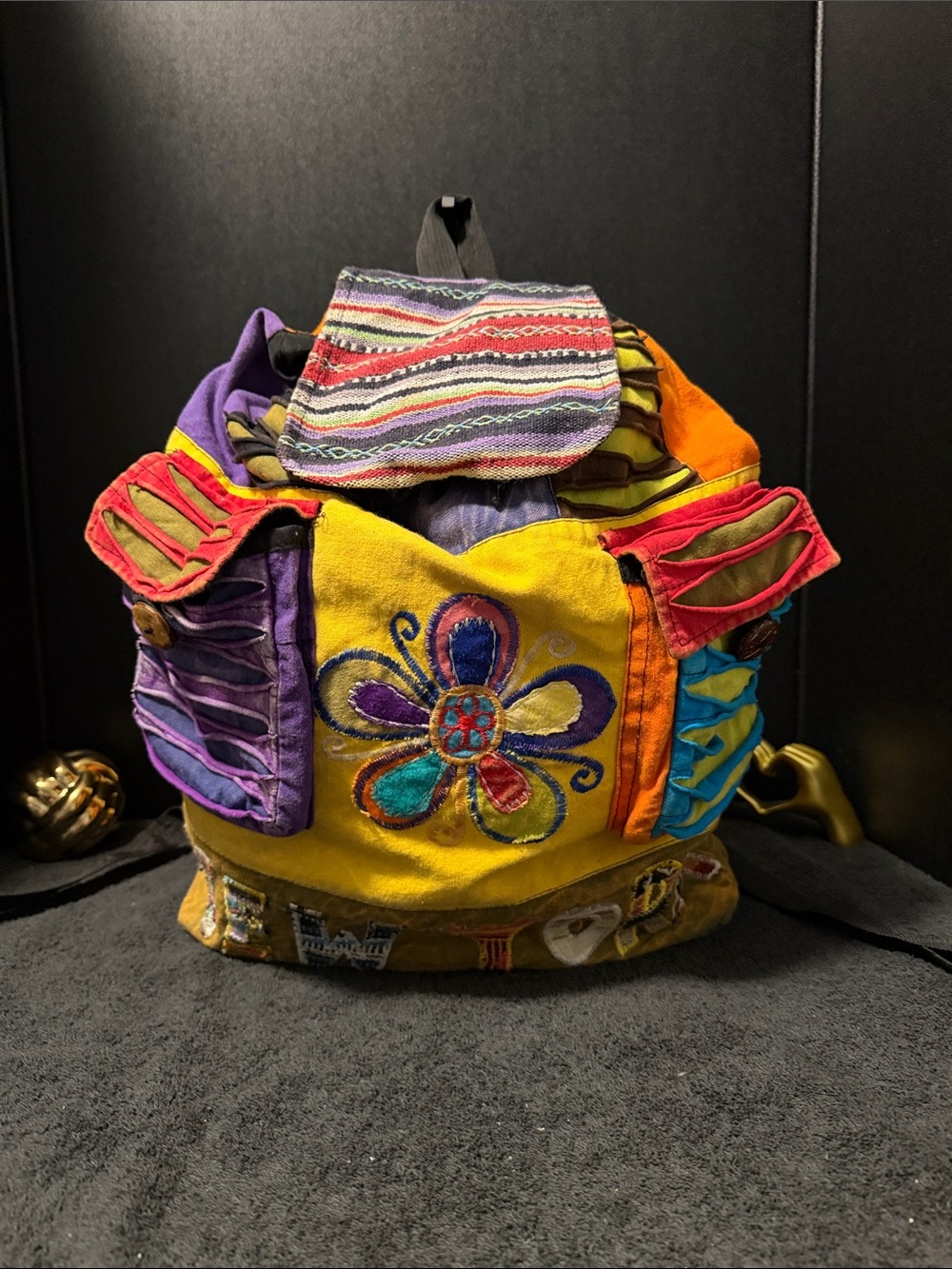 Bohemian Yellow Embroidered Flower Canvas Backpack